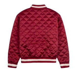 Veste varsity matelassée rouge pour homme, coupe classique, col rabattu, fermeture éclair, couleur unie, vêtement décontracté pour l'automne - Product Image 2