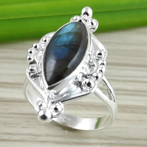 <b>Labradorite</b> <b>Ring</b> 925 Sterling Silver Handmade Boho Statement Promise Jewelry for Women Natural Marquise Shape Gemstone Jewelry - Product Image 1