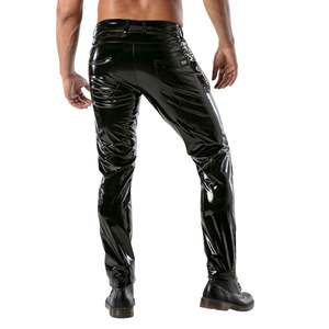 Pantalon en vinyle noir brillant pour homme, coupe slim, style fetish, tenue de soirée sexy, pantalon de mode affirmé, look moderne et audacieux - Product Image 2