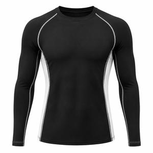 Camiseta de compresión de manga larga para hombre, a la moda, hecha a medida, de ajuste ceñido, de secado rápido, transpirable, con cuello redondo, deportiva, de punto, lisa, para uso activo. - Product Image 4