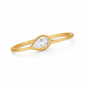 Bague de Fiançailles et de Promesse Classique en Or Massif 14K, Diamant de Laboratoire 1 Carat Forme Poire Sertie en Bezel, Couleur DEF, Clarté VS-VVS, Cadeau d'Anniversaire - Product Image 2