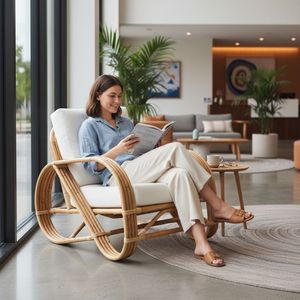 Juego de Sillas de Comedor de Ratán Francés, Asiento de Mimbre Tejido a Mano, Estructura de Madera Sólida, Estilo Vintage, Muebles para Interiores y Exteriores - Product Image 6