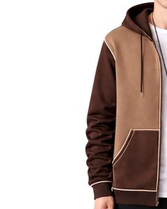 Sudadera con capucha personalizada para hombre, en contraste marrón y camel, con cremallera, de algodón y forro polar, estilo casual urbano, chaqueta de invierno, fabricante personalizado - Product Image 3