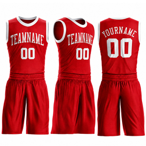 Conjunto de Uniforme de Baloncesto Rojo Personalizado, Camiseta sin Mangas con Cuello Redondo, Impresión Sublimada, Nombre del Equipo Personalizado - Product Image 1