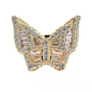 Hot Sale Luxury <b>Silver</b> & Gold Butterfly Hip Hop Diamond <b>Ring</b> for <b>Men</b> and Women Lab Created Round Stones Iced Available for Sale - Product Image 1