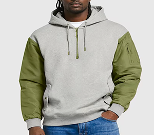 Sweat-shirt à capuche zippé à quart de tour pour homme, gris olive, à manches raglan, coupe oversize, en polaire décontractée, pour l'automne - Product Image 1
