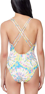 Maillot de bain une pièce sexy pour femme, taille haute, sans bretelles, imprimé écossais bicolore, avec soutien-gorge triangle, décolleté en V profond, coupe longue, devant croisé - Product Image 6