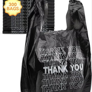 ขอบคุณถุงพลาสติกสีดำเสื้อยืดถุงของชำพร้อมที่จับ - Product Image 1