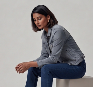 Veste en jean pour femme à manches longues, col rabattu, avec poche poitrine, boutonnée - Product Image 5