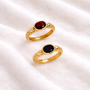 Bague en laiton Moku Jewellery, onyx noir ovale facetté, taille fixe, style glamour, pierre de naissance de juillet, bijoux faits à la main pour femmes - Product Image 5