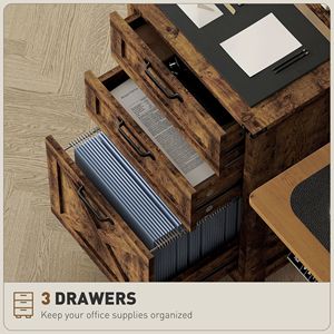 Rustic Brown Vertical Office Storage <b>File</b> Cabinet with 3 Drawers for A4 and Letter Size <b>Papers</b> Farmhouse Style - Product Image 5