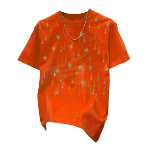 Camiseta de Algodón 100% con Pedrería, Transpirable, de Manga Corta, Cuello Redondo, Corte Regular, Ropa de Verano de Alta Calidad para Hombre - Product Image 5