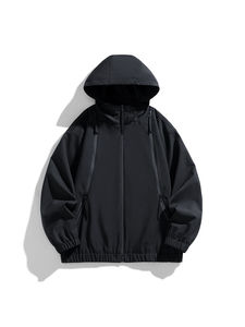 Chaqueta Bomber para Hombre, Estilo Nuevo, Talla 3XL, de Lona, Impermeable, Cortavientos, Suave, Informal, Holgada, con Capucha, Cuello Alto, Cierre de Cremallera, Color Sólido - Product Image 3