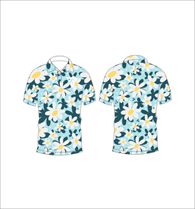 Men’s Blue <b>White</b> Daisy Floral Print <b>Polo</b> Shirt Short Sleeve Casual Summer <b>Golf</b> Shirt - Product Image 3
