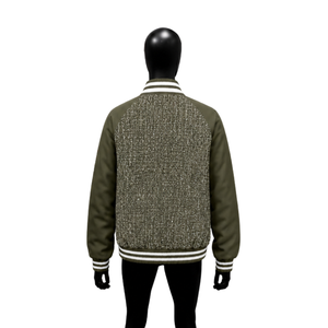 PREMIUM OLIVE GREEN ZIPPER Jacket With Woolen Front Panel And Polyester Cotton Sleeves Zipper Closure Casual Autumn Wear STREETW - Product Image 2