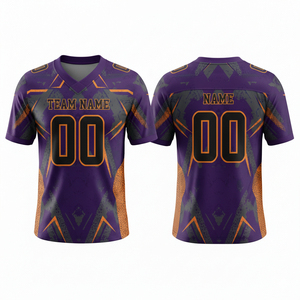 Maillot de football américain unisexe personnalisé, col en V, sublimé, 100% polyester, maille respirante, évacuation de l'humidité, impression du nom et du numéro de l'équipe - Product Image 6