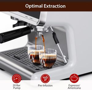Machine à expresso semi-automatique, pression de 20 bars, 30 réglages de mouture, buse vapeur pour mousse de lait - Product Image 3