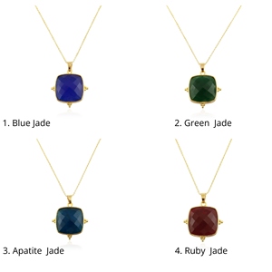 Collar con colgante de piedras preciosas naturales de apatita azul, rubí verde y jade en forma de cojín para mujer, chapado en oro de 18k, alta calidad, más vendido. - Product Image 1