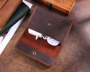 Handcrafted Leather <b>Cable</b> Organizer Fine Stitching Cord Wrap Earphone Wire Management Desk Tidy Storage Keeper LCO-0029 - Product Image 2