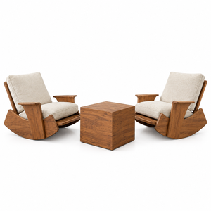 Solid Wood Rocking <b>Lounge</b> <b>Chair</b> Set Cushioned Seating Matching Coffee Table Modern Design Durable Teak Wood for Indoor/Outdoor - Product Image 1