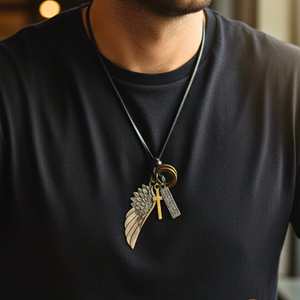 CROSSWING RELIC 3-Inch Pure Stainless Steel Religious Pendant with Natural Stone & Adjustable Leather <b>Rope</b> for Men and Boys - Product Image 1