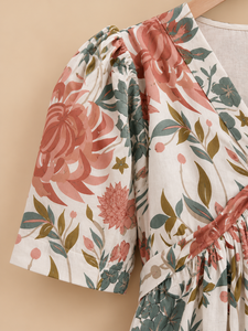 Floral Print V-Neck Cap Sleeve Midi <b>Dress</b> Empire Waist A-Line Loose Casual Woven Chiffon <b>Spring</b> <b>Dress</b> - Product Image 4