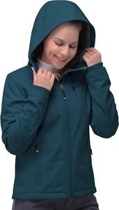 Chaqueta Softshell con capucha y cremallera completa, cortavientos, forro polar cálido, impermeable, para deportes, entrenamiento, para mujer. - Product Image 2