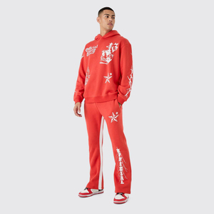 Custom Vintage Washed Distressed Loose Fitted 2Pcs <b>Flare</b> Tracksuits <b>Wholesale</b> Printed Pullover Workout Light Weight Tracksuits - Product Image 1
