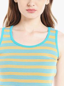 Camiseta sin mangas de punto a rayas para mujer, cuello redondo, informal, transpirable, longitud regular, 100% algodón - Product Image 4