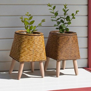 Maceta de ratán para uso en balcones y jardines, colgante y de pie, soporte para plantas de fibra natural, estilo bohemio, decoración para el hogar y la oficina. - Product Image 1