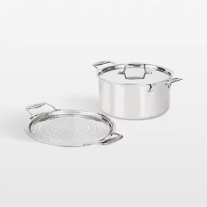Casserole en acier inoxydable avec couvercle, pot rond en métal durable, poignée en bois, extérieur poli, compatible induction - Product Image 3