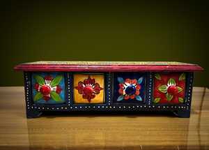 Mini Gabinete de Madera Hecho a Mano con Cajones de Cerámica, Organizador Decorativo de Almacenamiento para el Hogar y la Oficina - Product Image 2