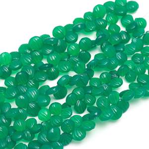 Perles de coquillages sculptées en onyx vert naturel, perles de pierres précieuses sculptées à la main, perles d'onyx vert percées sur le côté pour la fabrication de bijoux - Product Image 4