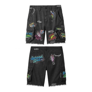 Manufacturer Custom Eco-Friendly Quick Dry Utility Pocket <b>Camo</b> Distressed <b>Cargo</b> Jeans Raw Edge <b>Men</b> <b>Cargo</b> Shorts Denim - Product Image 1