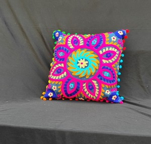 Embroidered <b>Cushion</b> <b>Cover</b>: Faux Dupioni Floral Pillow <b>Cover</b> - Product Image 5