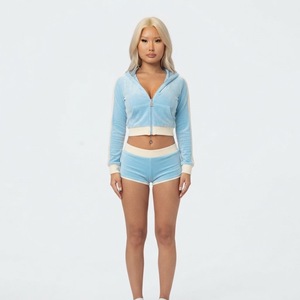 Women's Solid Pink Hooded Zip Up Sweatshirt And Shorts 2 Piece Set Long Sleeve Loose Casual Tracksuit - Product Image 6