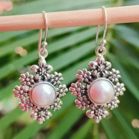 Boucles d'oreilles pendantes en perles d'eau douce, argent sterling 925, style bohème, serti clos, faites à la main, cadeau pour elle