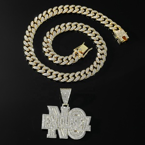 Collar con colgante de letras con incrustaciones de diamantes de imitación, chapado en oro, cadena cubana con diamantes de imitación, estilo Hip Hop, motivacional, estilo urbano, joyería con dijes - Product Image 3