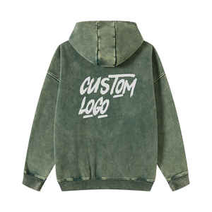 Men Oversized Acid Washed Hooded Custom Logo 100% Cotton Green Zipper Hoodie Oversized Solid Pattern Distressed Custom logo - Product Image 6