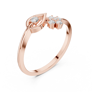 Bague ouverte florale en or rose et diamants personnalisée pour femme, bague de promesse minimaliste réglable, bijoux fins, cadeau - Product Image 4