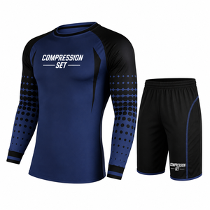 Conjunto de Compresión Personalizado, Camiseta de Compresión de Manga Larga, Pantalones Cortos de Compresión, Secado Rápido, Absorción de Humedad, Elástico, para Fitness, Gimnasio, Running - Product Image 1