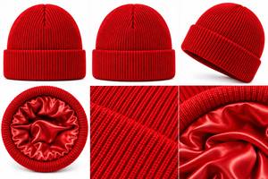 Gorro de Punto Acanalado Rojo Unisex, Color Sólido, Forro de Seda para Invierno, Estilo Casual para Adultos, Uso Diario en la Playa, Circunferencia de Cabeza 56-58CM - Product Image 6