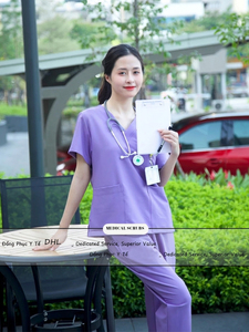 Wholesale Oem logo Custom Light Weight Professional Women's Nurse <b>Doctor</b> Uniform V-neck Medical Scrub Scrubs <b>Set</b> - Product Image 3