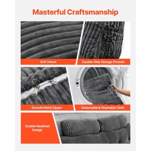 Cuscino a cuneo per testiera letto matrimoniale con 2 tasche laterali, 2 poggiatesta, lavabile, in flanella, per lettura a letto e relax, per letti matrimoniali - Product Image 2