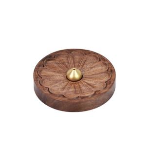 Porte-encens en bois avec bouton en laiton doré, utilisé à la maison, à l'hôtel, porte-encens décoratif avec forme ronde - Product Image 1