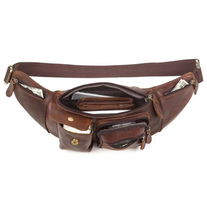 Premium Quality Unisex Genuine Leather Waist Bag Unisex Vintage Style Zipper Closure Multi Pocket Daily Use Fanny Pack - Product Image 4