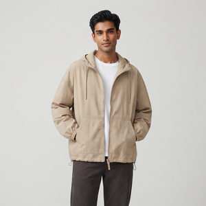 Men's Windbreaker Hoodie <b>Zip</b>-<b>Up</b> <b>Jacket</b> Loose Fit Casual Nylon Drop Shoulder Oversize Polyester Winter Wear Wind Breaker Hoodies - Product Image 1