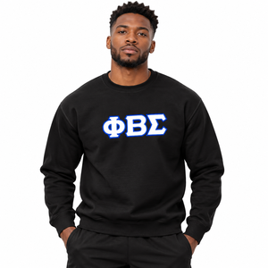 Phi Beta Sigma Black Crew Neck <b>Sweatshirt</b> for <b>Men</b> Custom Blue <b>White</b> Greek Letter Logo Long Sleeve Pullover Casual Fleece - Product Image 1