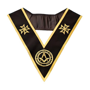 Cuello de terciopelo negro con ribete dorado y cruz de Malta bordada, insignia masónica personalizada de los Caballeros Templarios, cuello bordado en oro. - Product Image 1