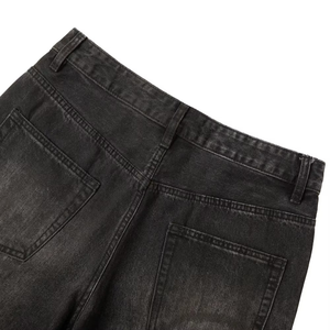 Jeans personnalisés en gros pour hommes, style streetwear hip-hop, à ourlet brut, coupe ample, délavés par le soleil, coupe droite, bleu foncé, jambe large - Product Image 4